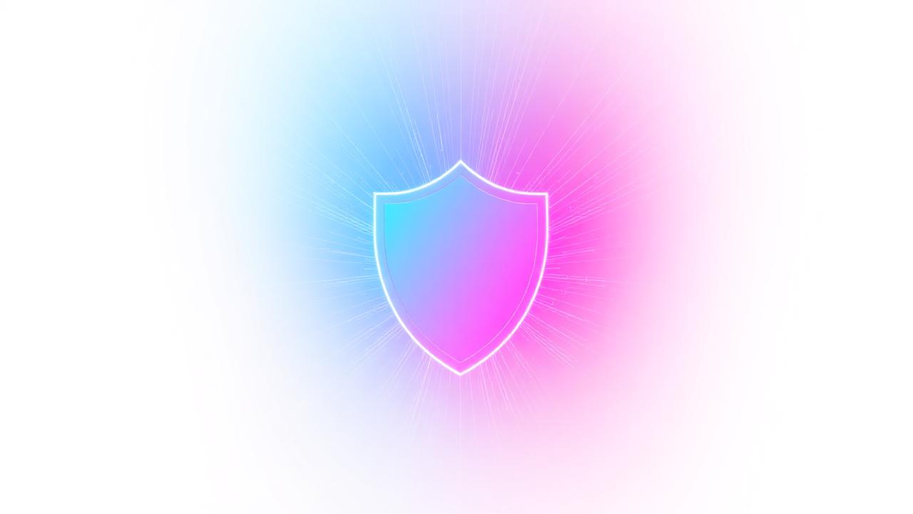 Shield made of cyan and magenta light rays
